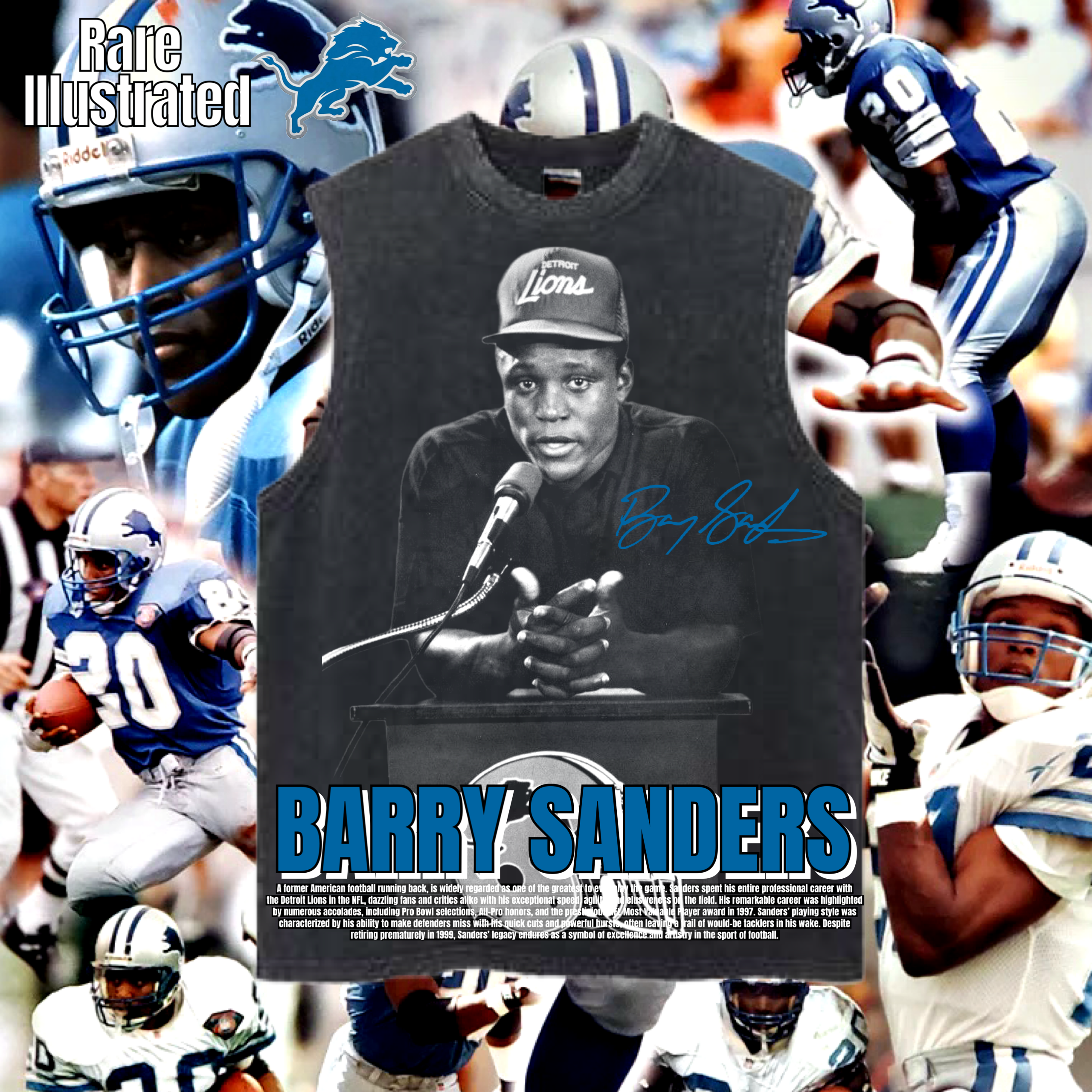 RARE ILLUSTRATED BARRY SANDERS DRAFT DAY CUT-OFF