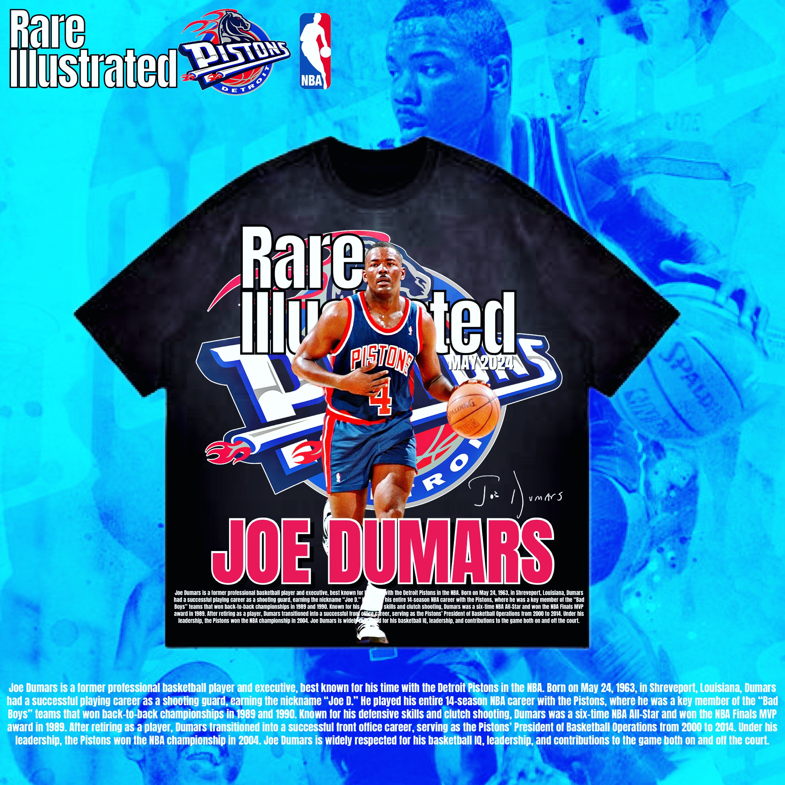 RARE ILLUSTRATED JOE DUMARS TEE