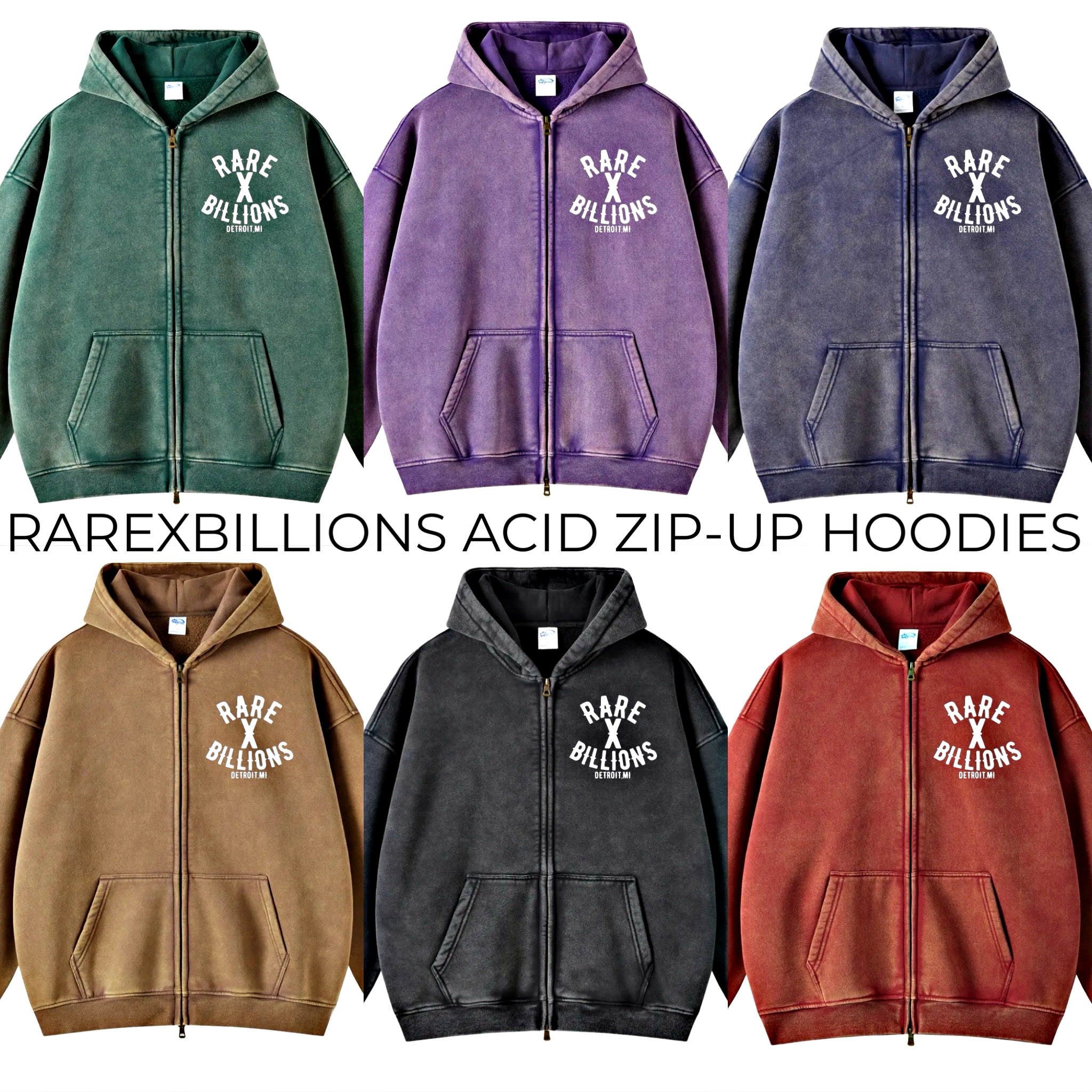 RAREXBILLIONS ACID ZIP-UP HOODIES