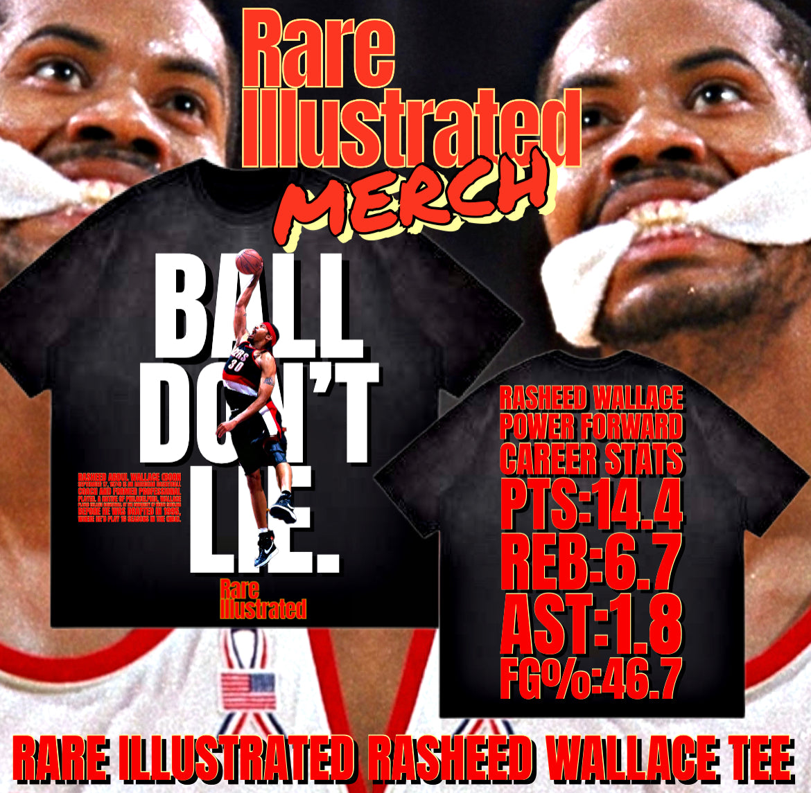 RARE ILLUSTRATED RASHEED WALLACE TEE