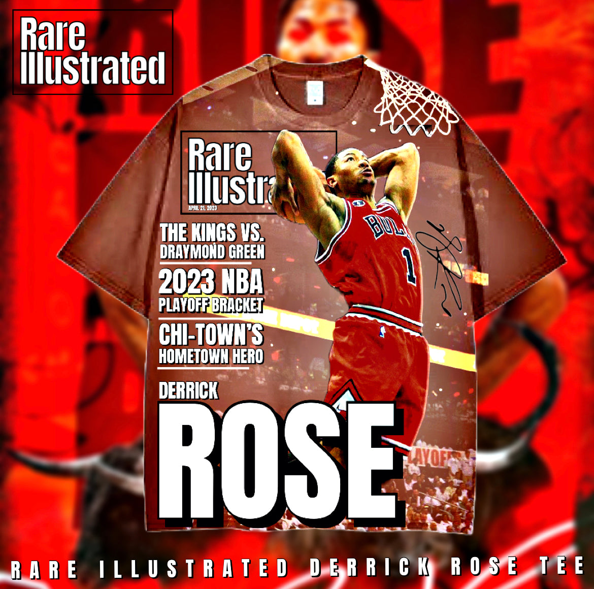 RARE ILLUSTRATED DERRICK ROSE TEE