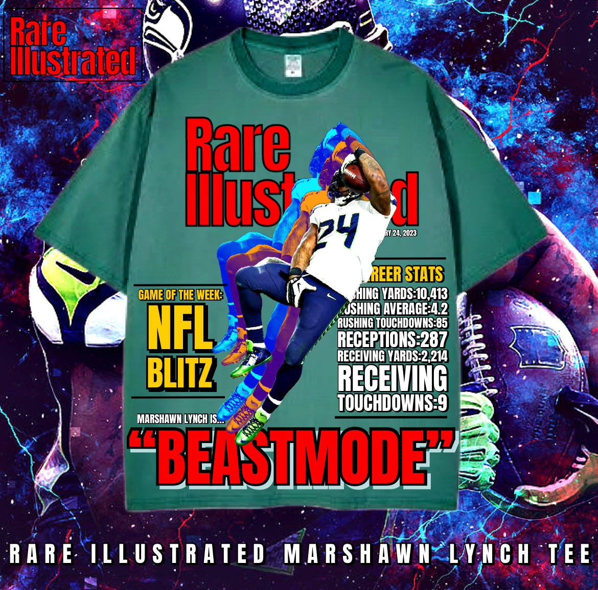 RARE ILLUSTRATED MARSHAWN LYNCH TEE